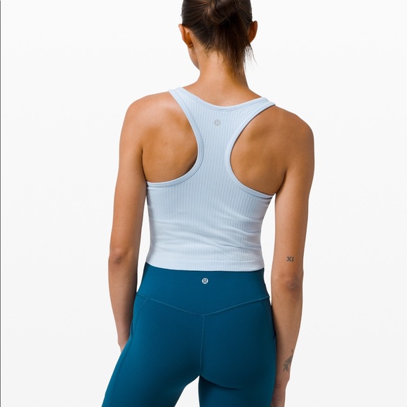 ❤️ Lululemon Ebb to Street RB Crop Tank Blue Linen Size 6 NWT - Picture 7 of 11